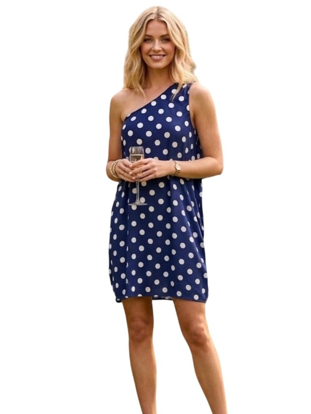 Joie One-Shoulder Polka Dot 100% Silk XS Flowy Cocktail Dress Wedding Guest